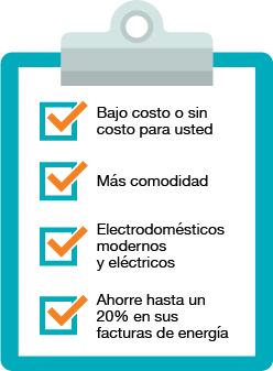 Lista en un portapapeles con cuatro beneficios marcados con una palomita naranja